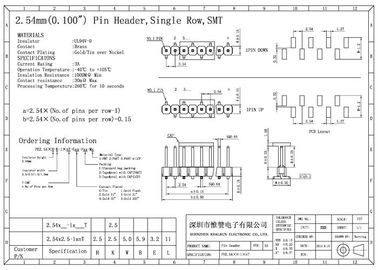 C.C. 500V de PA6T SMT Pin Header Connector através de UL 94V-0 do furo