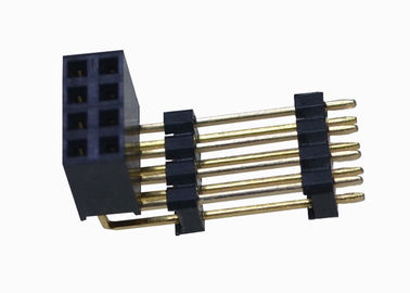plástico duplo do conector de Pin três da fileira do encabeçamento fêmea do ângulo direito de 2.54mm