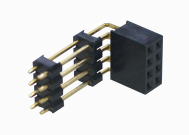 plástico duplo do conector de Pin três da fileira do encabeçamento fêmea do ângulo direito de 2.54mm