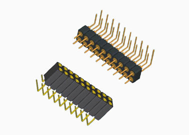 Através do tipo dobro fêmea do ângulo direito do Pin do conector 20 do encabeçamento da fileira do furo